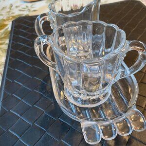 Vintage New Martinsville Clear Glass Creamer and Sugar Set with Tray